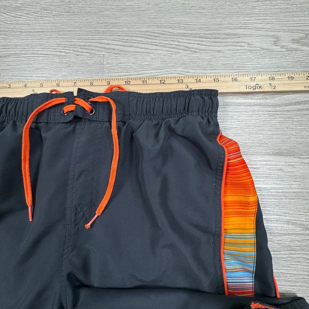 Nike‎ Mens Swim Trunks Board Shorts Black Orange Striped Medium Mesh Lined
